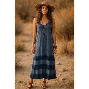 Pure Jill Blue Tie-Dye Maxi Dress Bohemian Style Ankle Length Cotton Small